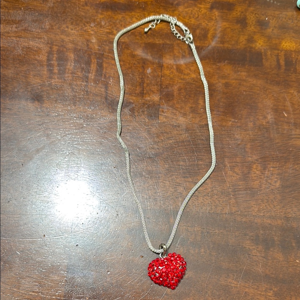 Silver Necklace with Red Heart Pendant